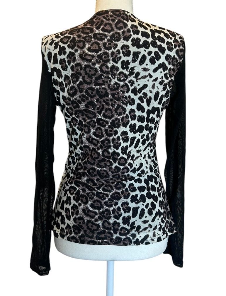 NWT Pastel Leopard Lace-Up Top Size M Black Animal Print Y2K 3
