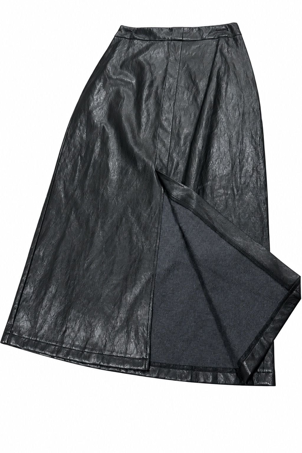 Faux Leather Midi Skirt Size S Black Pencil Split 3