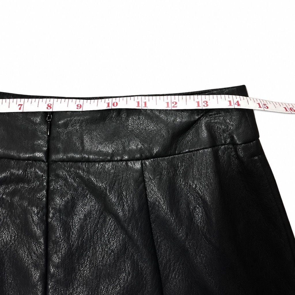 Faux Leather Midi Skirt Size S Black Pencil Split 7