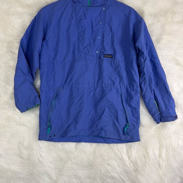Patagonia Pullover Anorak Jacket Blue Teal Hooded Vintage