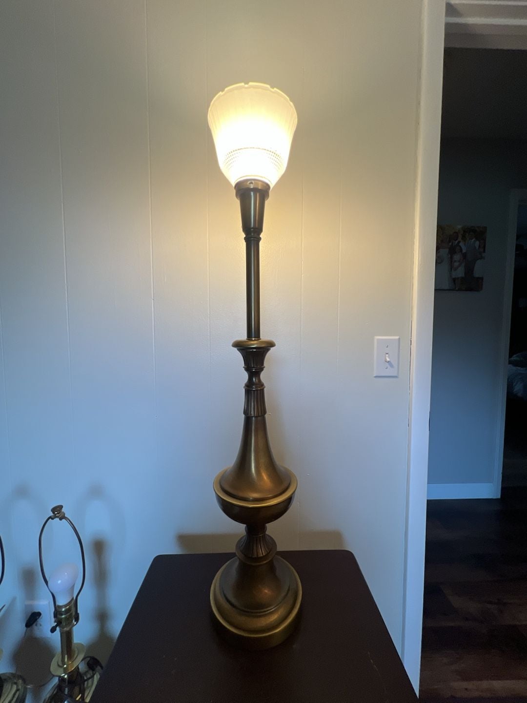 Stiffel Rembrandt Hollywood Regency Torchiere Lamp Brass Milk Glass 1