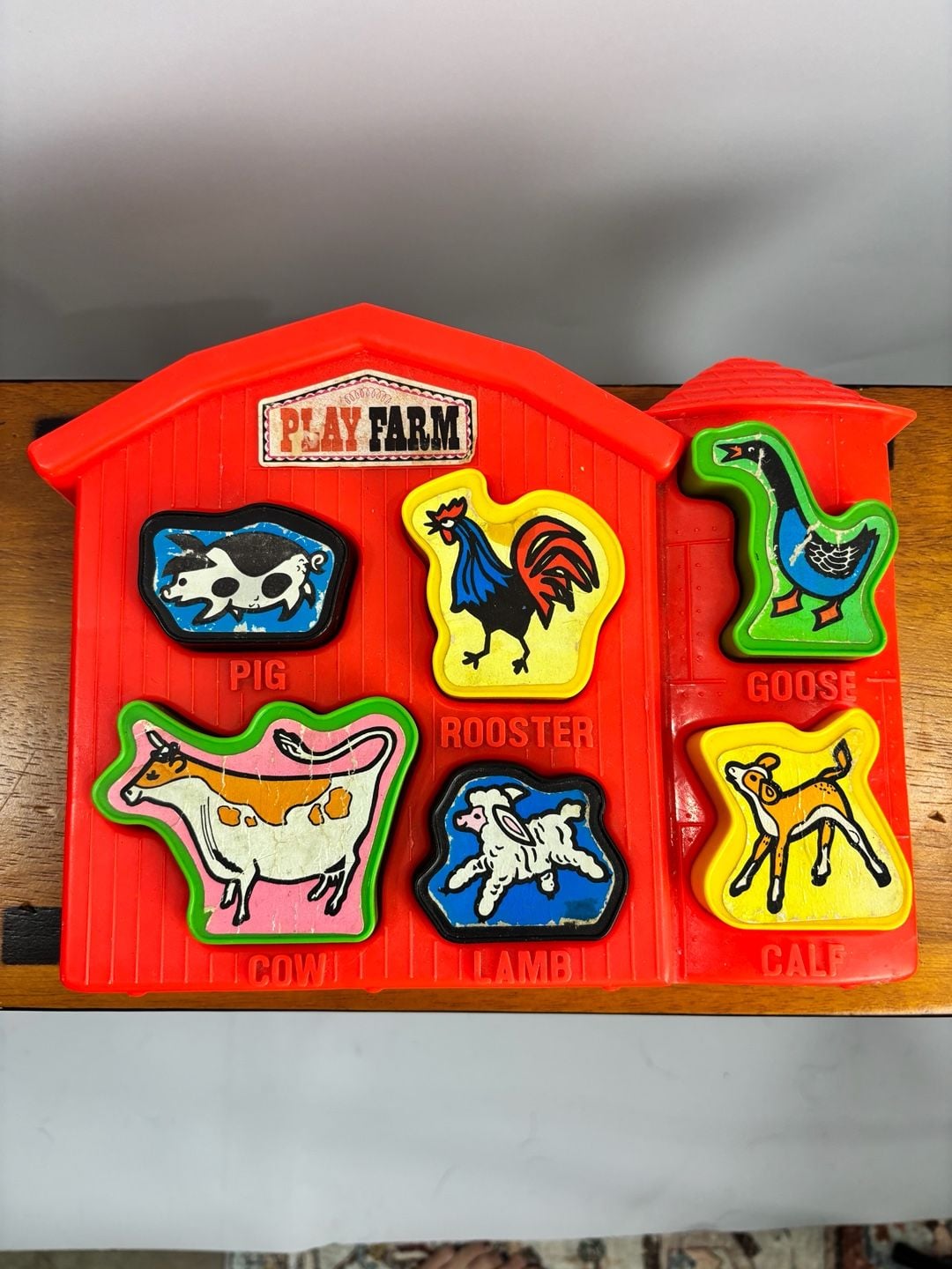Amloid Play Farm Vintage 1970s Chunk Animal Shape Sorter Puzzle Barn 1