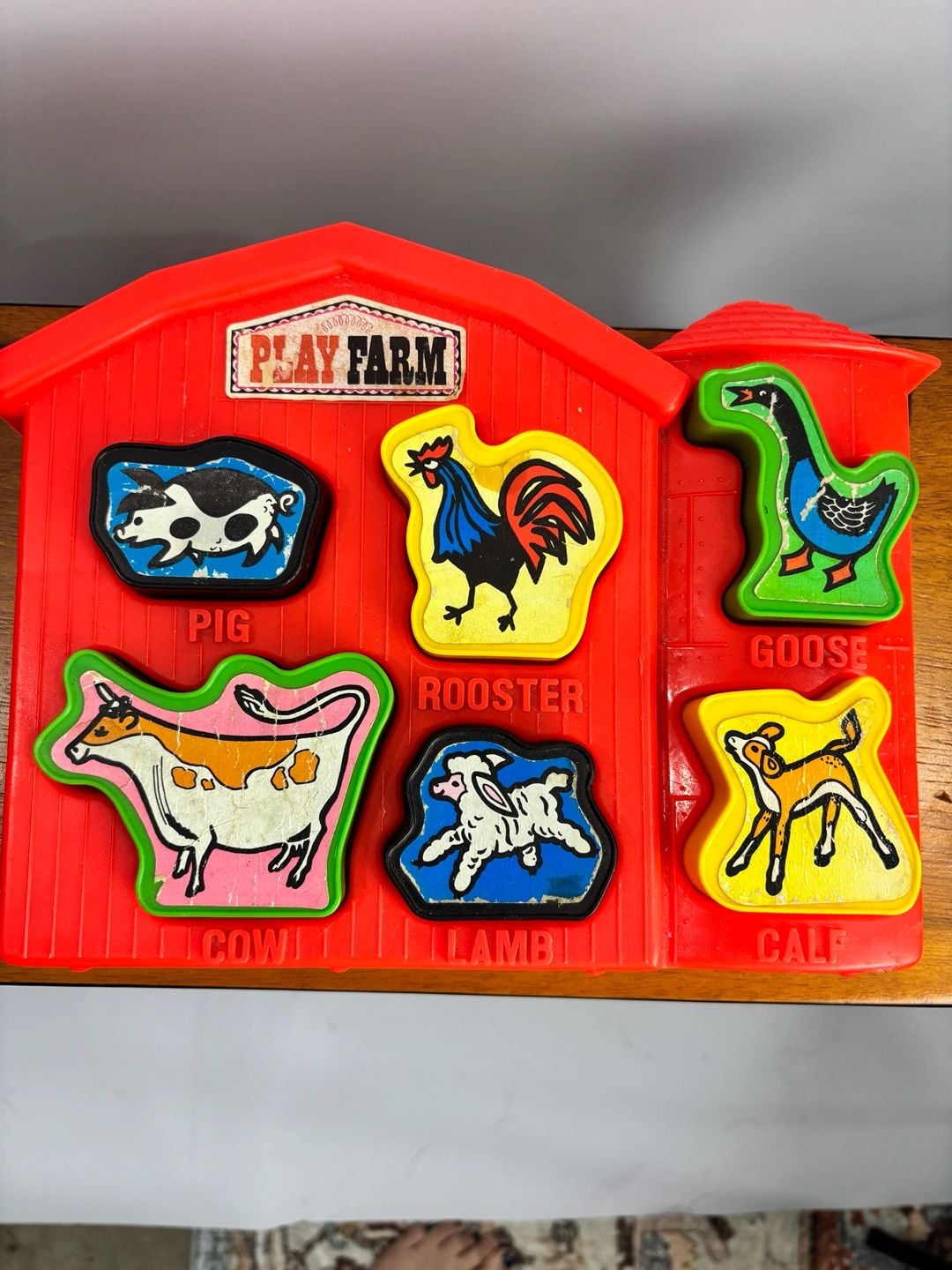 Amloid Play Farm Vintage 1970s Chunk Animal Shape Sorter Puzzle Barn 2