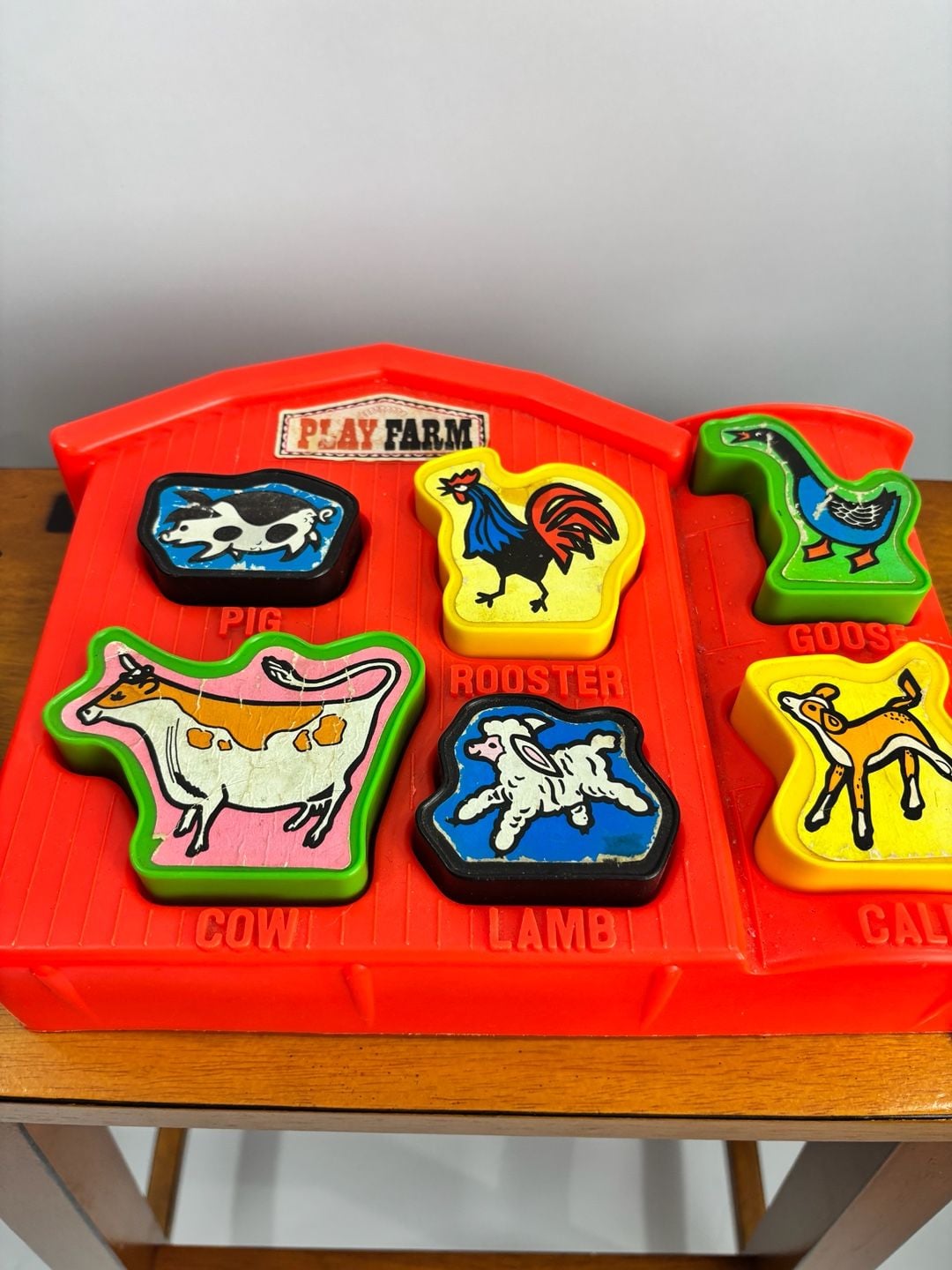 Amloid Play Farm Vintage 1970s Chunk Animal Shape Sorter Puzzle Barn 3
