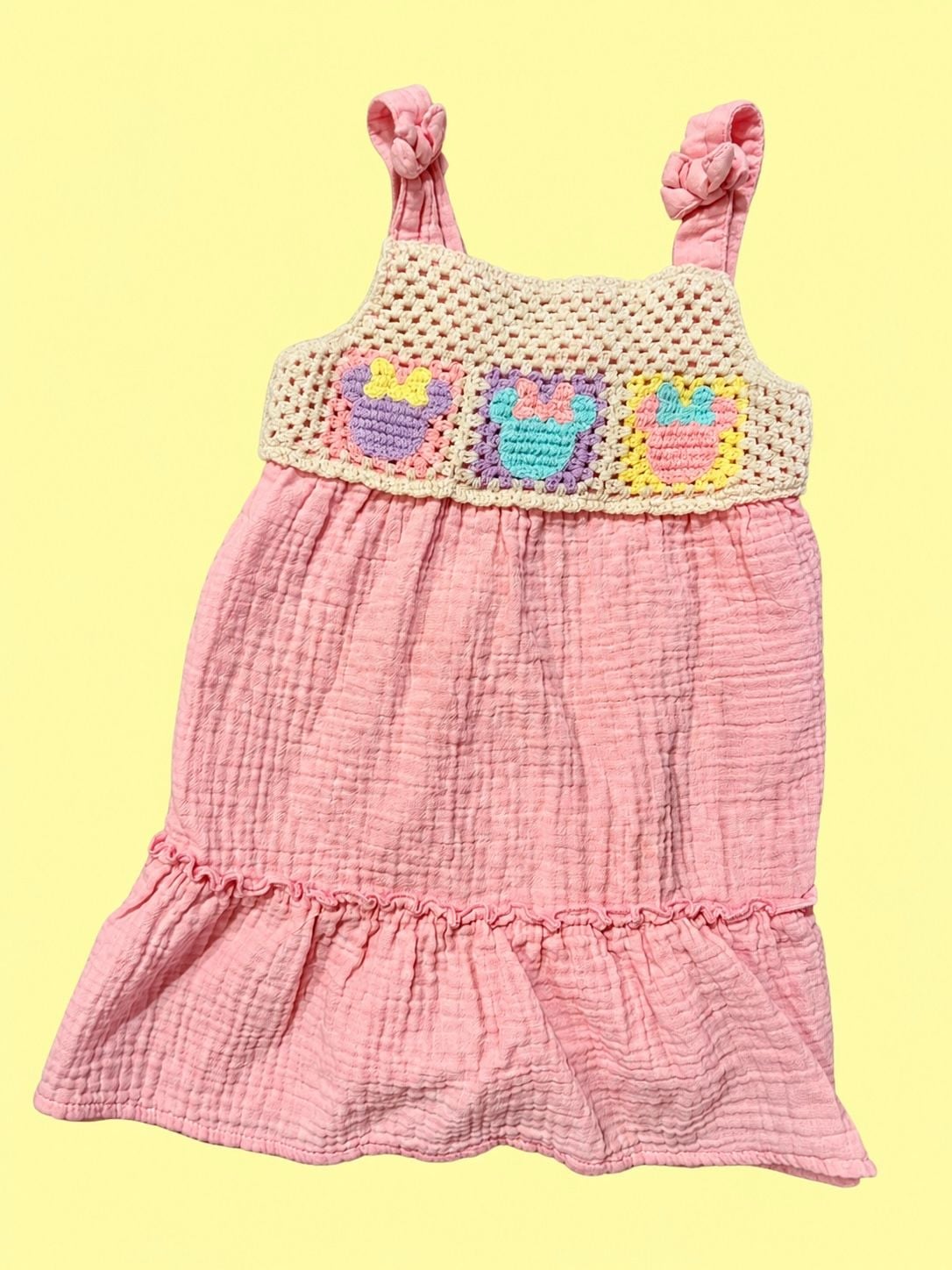 Disney Junior Minnie Mouse Dress Size 3T Pink Crochet Gauze 2