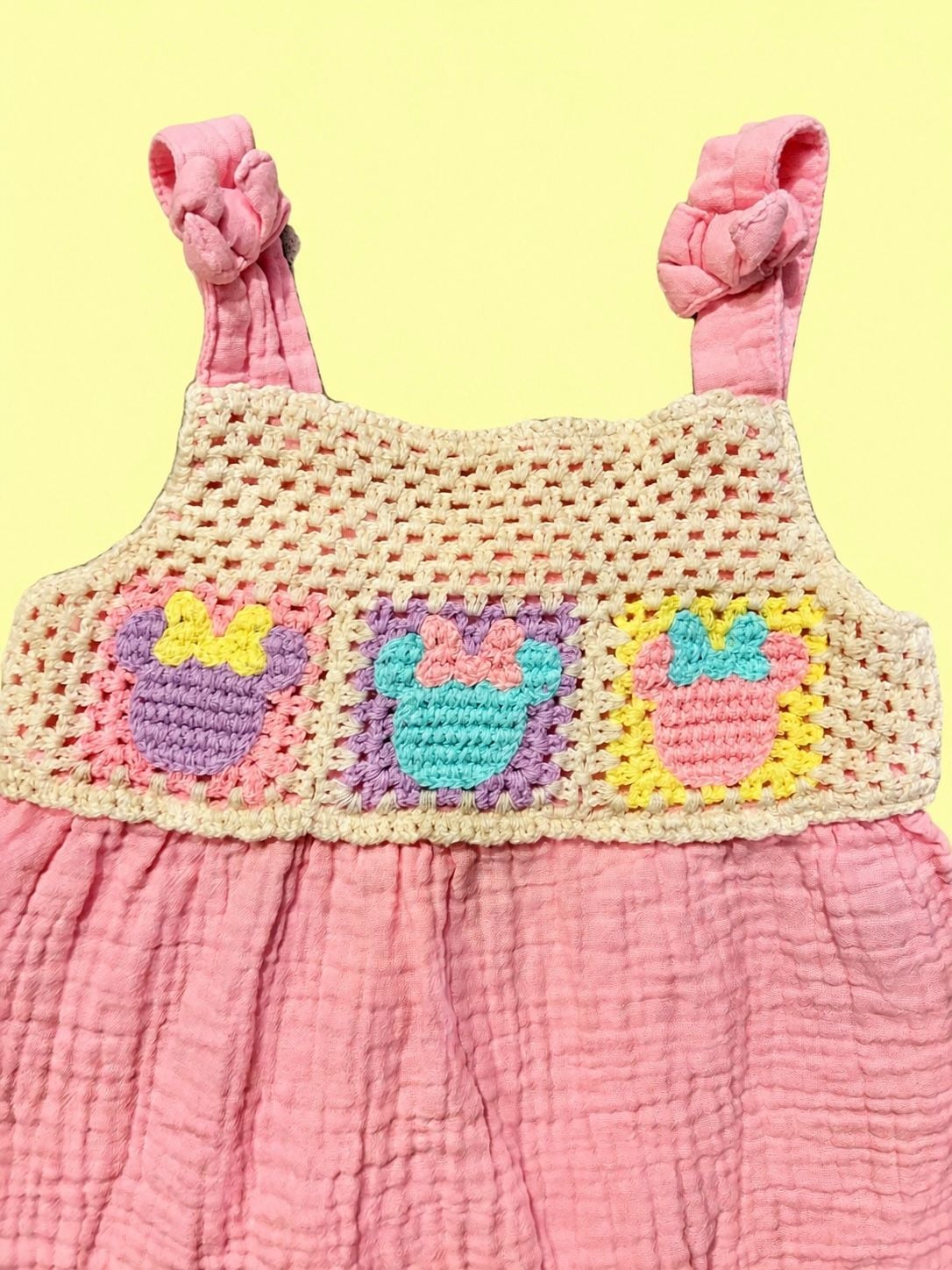 Disney Junior Minnie Mouse Dress Size 3T Pink Crochet Gauze 3