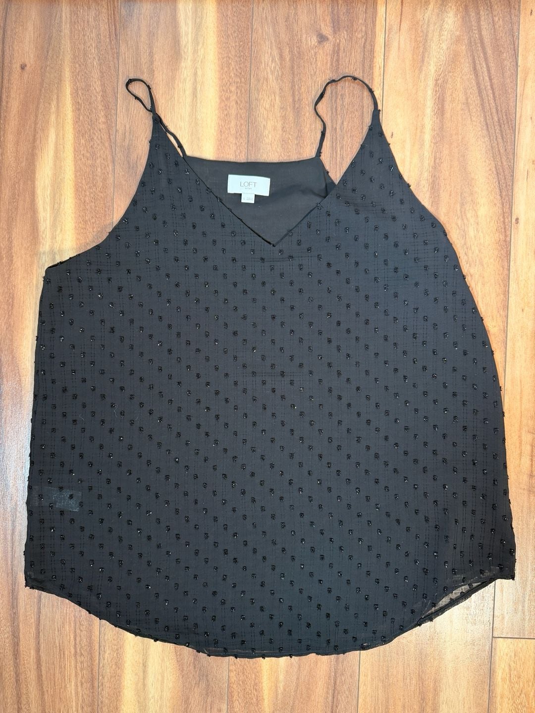 LOFT Outlet Cami Size L Black Clip Dot V-Neck Tank Top 2