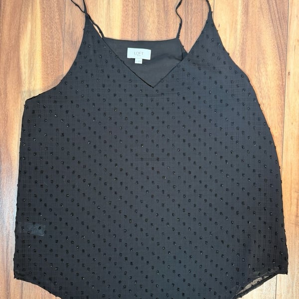 LOFT Outlet Cami Size L Black Clip Dot V-Neck Tank Top