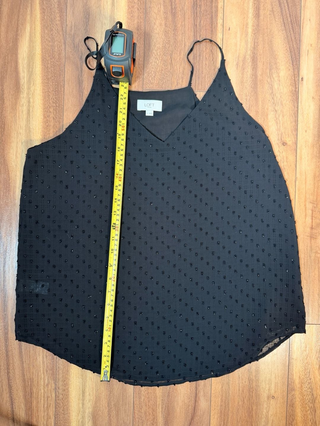 LOFT Outlet Cami Size L Black Clip Dot V-Neck Tank Top 5