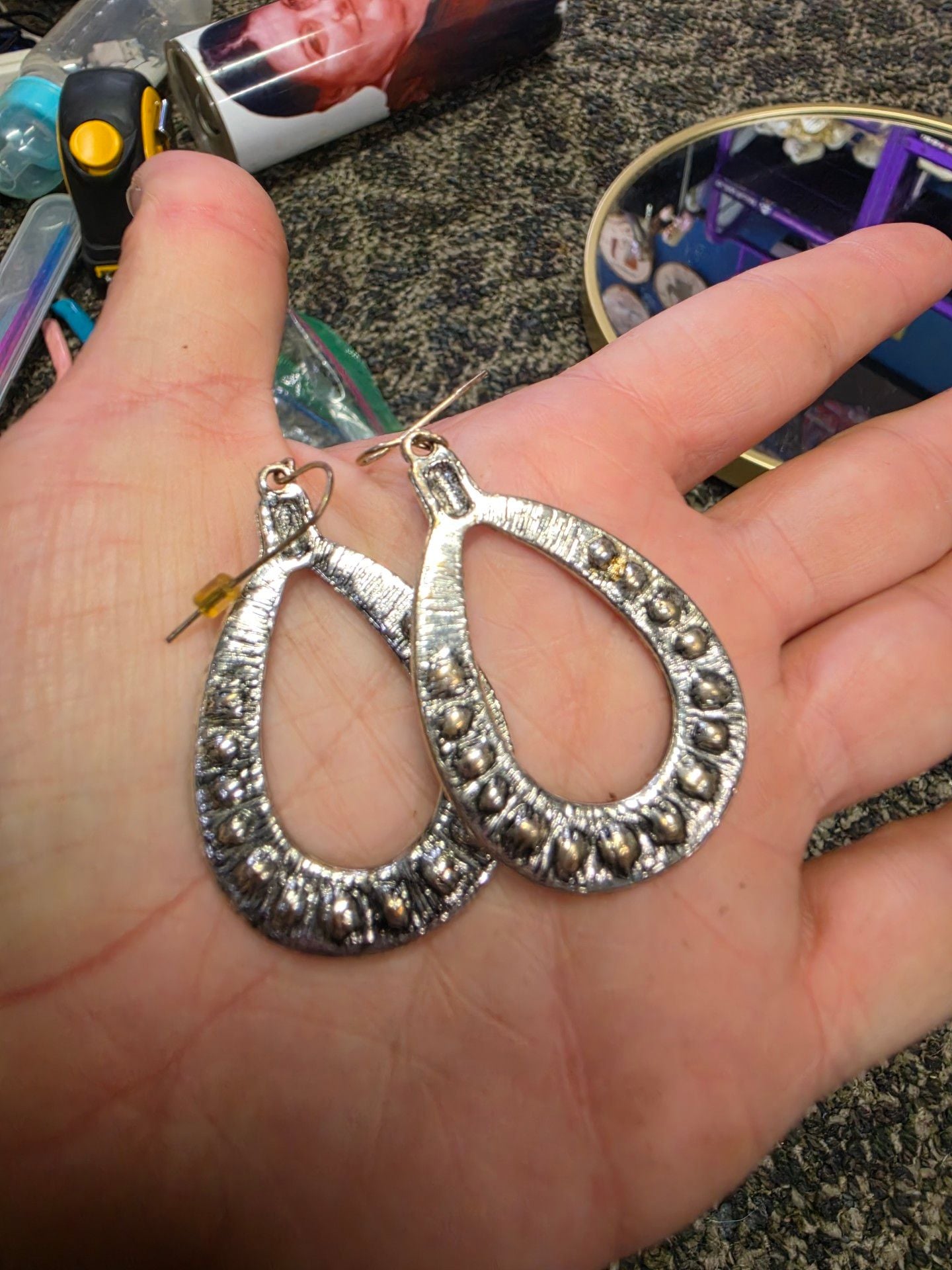 Silver Tone Hoop and Teardrop Rhinestone Earrings Set 7