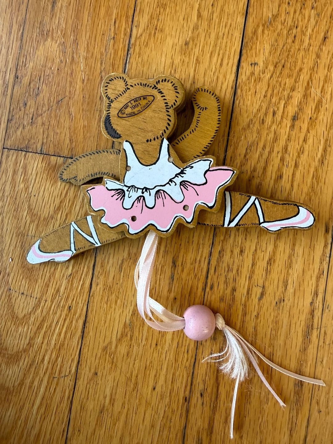 Kurt S. Adler Ballerina Bear Jumping Jack Pull String Ornament 1991 1