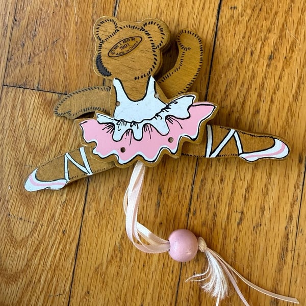 Kurt S. Adler Ballerina Bear Jumping Jack Pull String Ornament 1991