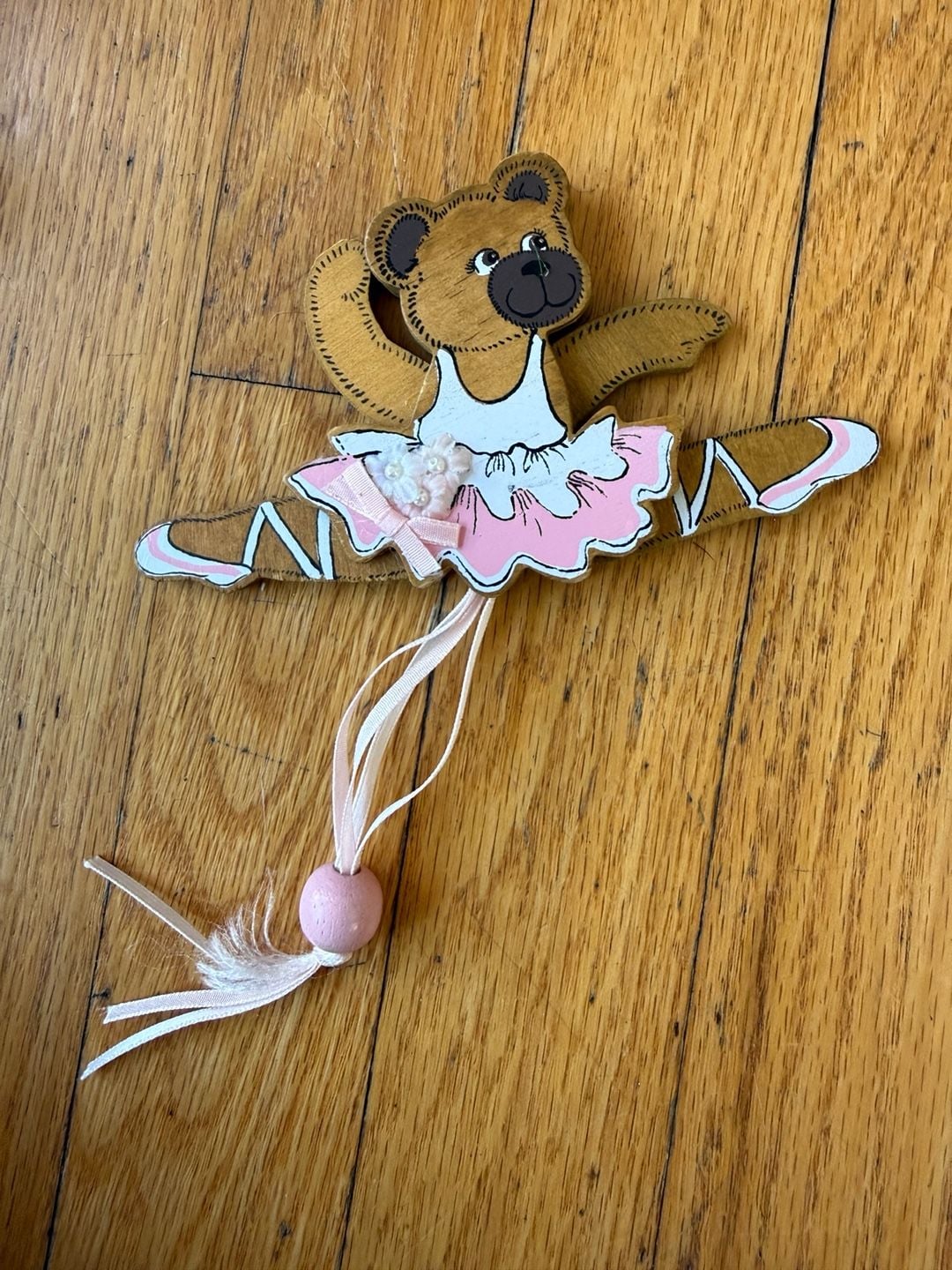 Kurt S. Adler Ballerina Bear Jumping Jack Pull String Ornament 1991 2