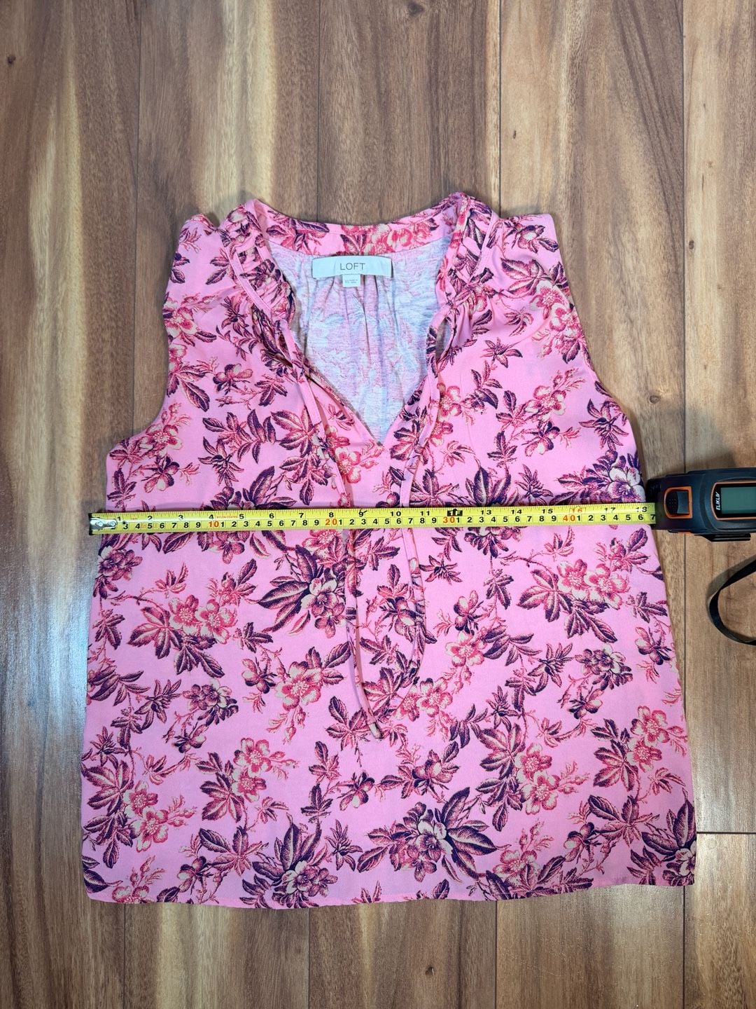 LOFT Floral Sleeveless Blouse XS Pink Tie Neck 4