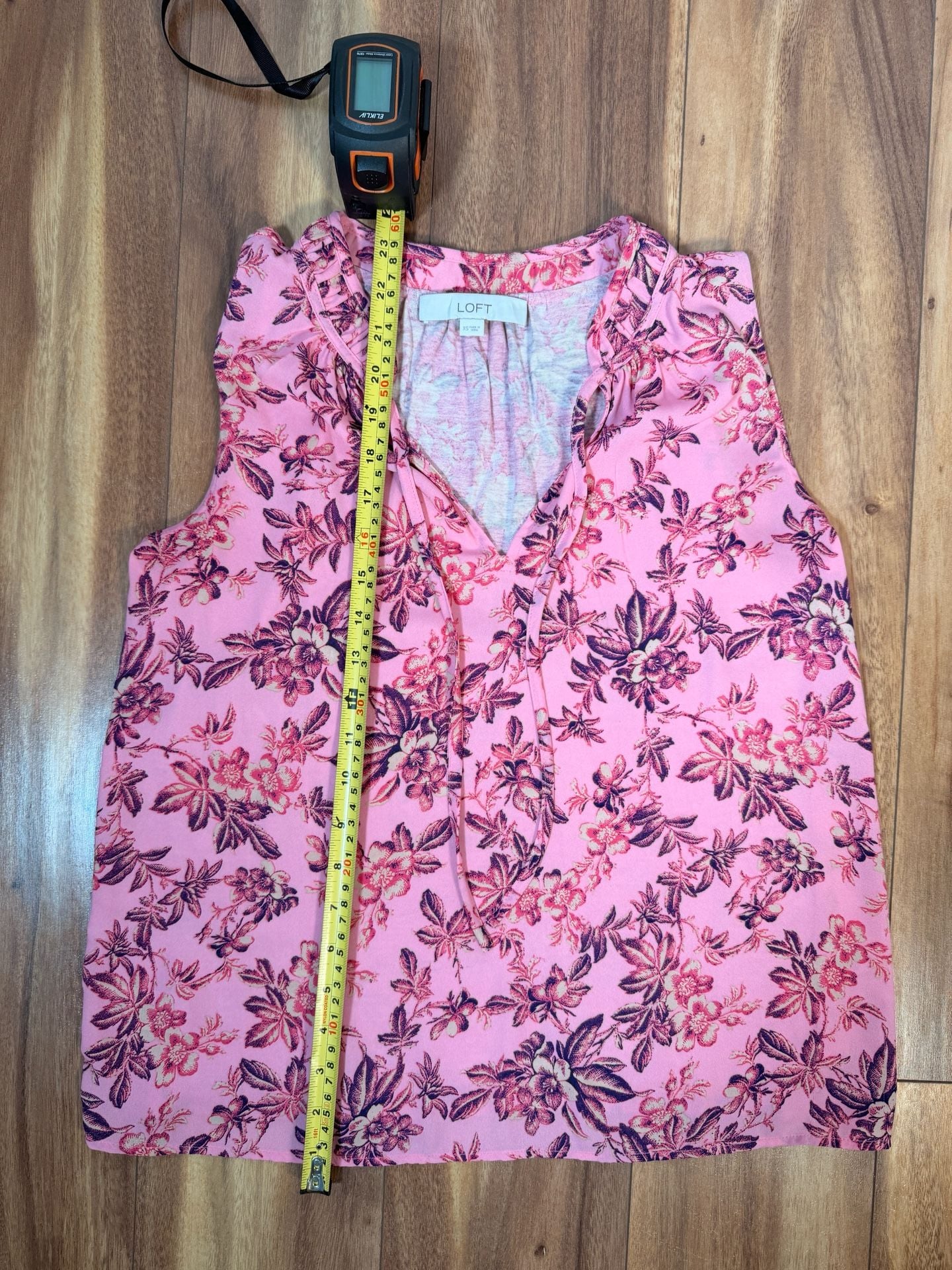 LOFT Floral Sleeveless Blouse XS Pink Tie Neck 5