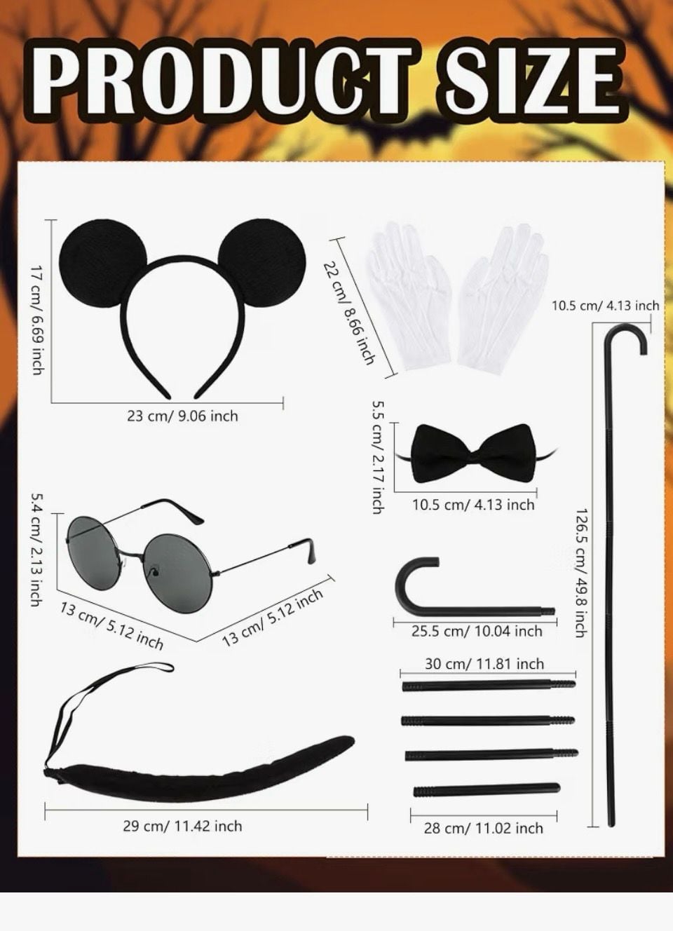 Halloween 6-Piece Cute Mouse Costume Accessories Set- One Size - New 4