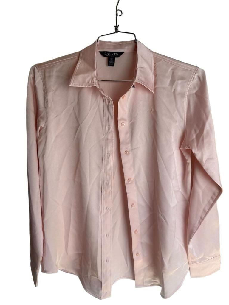 Lauren Ralph Lauren Long Sleeve Button-Down Shirt Size S/P CH Pink Polyester 2