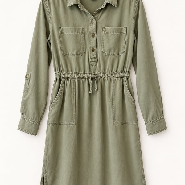 Old Navy Olive Green Utility Shirt Dress Girls Size L 10-12 Drawstring Waist