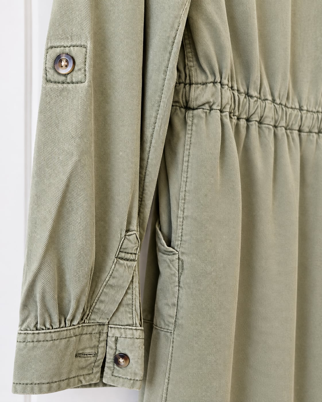 Old Navy Olive Green Utility Shirt Dress Girls Size L 10-12 Drawstring Waist 7