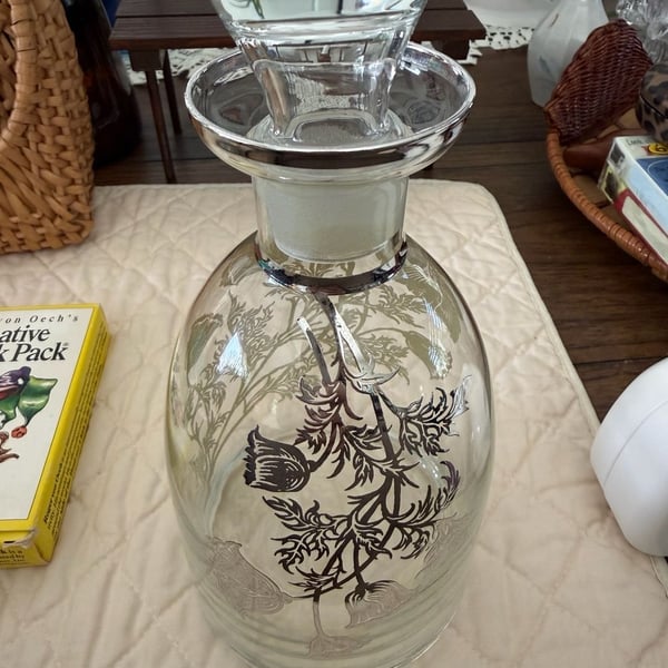 Vintage Sterling Silver Overlay Glass Decanter Stopper Floral