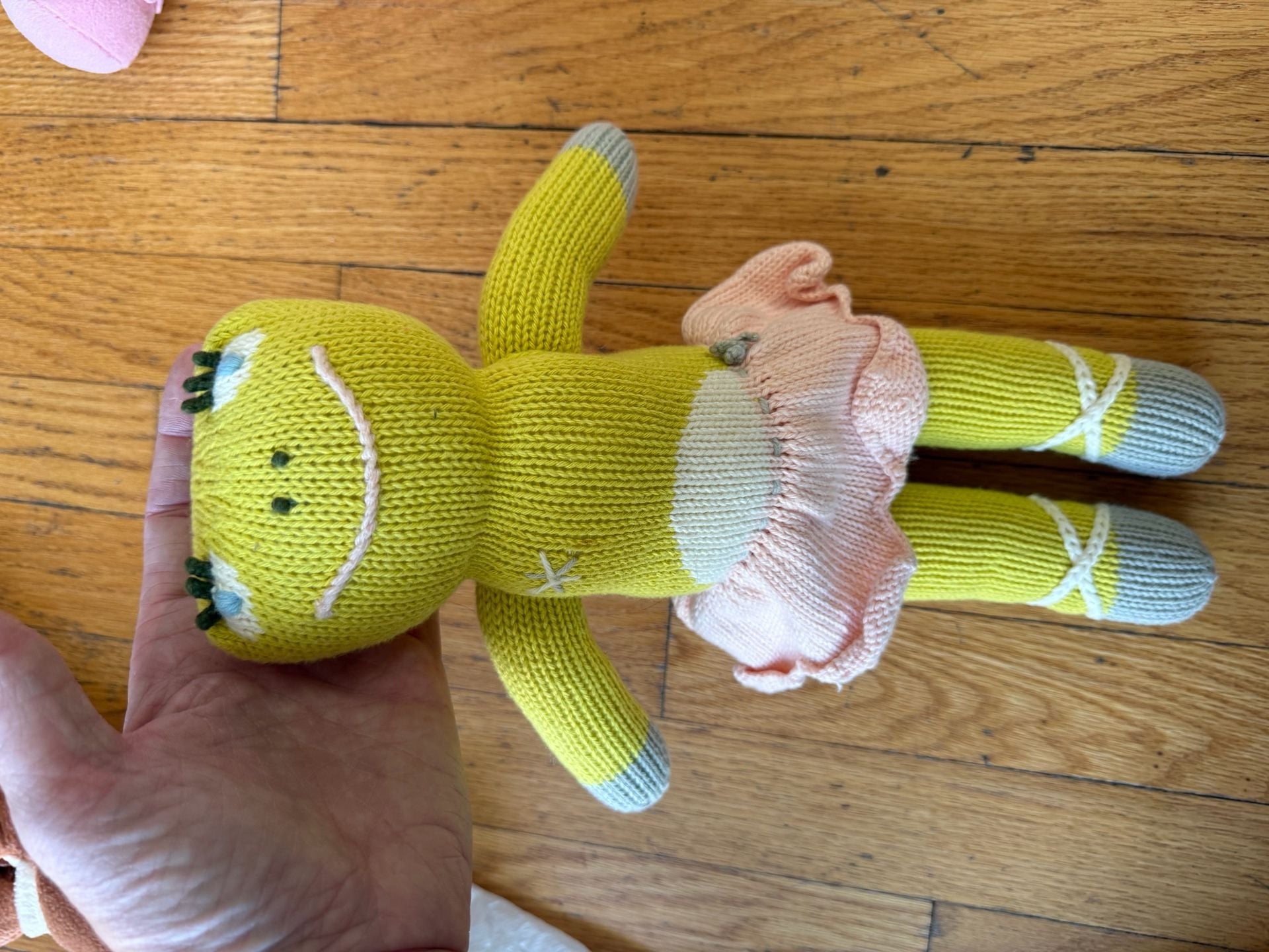 Blabla Knitted Stuffed Doll Green Frog with Pink Tutu 1