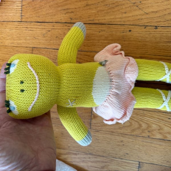 Blabla Knitted Stuffed Doll Green Frog with Pink Tutu