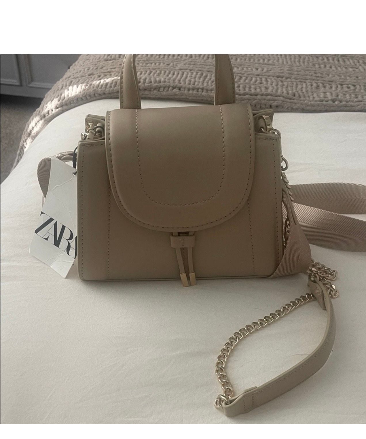 Zara Crossbody Bag Beige Chain Handle Top Handle 2