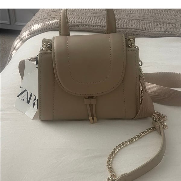 Zara Crossbody Bag Beige Chain Handle Top Handle