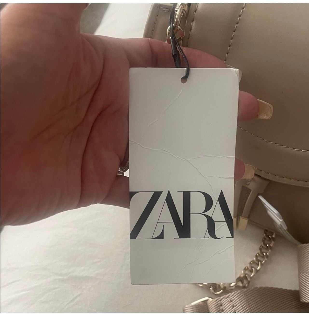 Zara Crossbody Bag Beige Chain Handle Top Handle 6