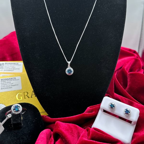 π₯20% off Saleπ₯ New Moissanite Halo Jewelry Set - Blue Sapphire