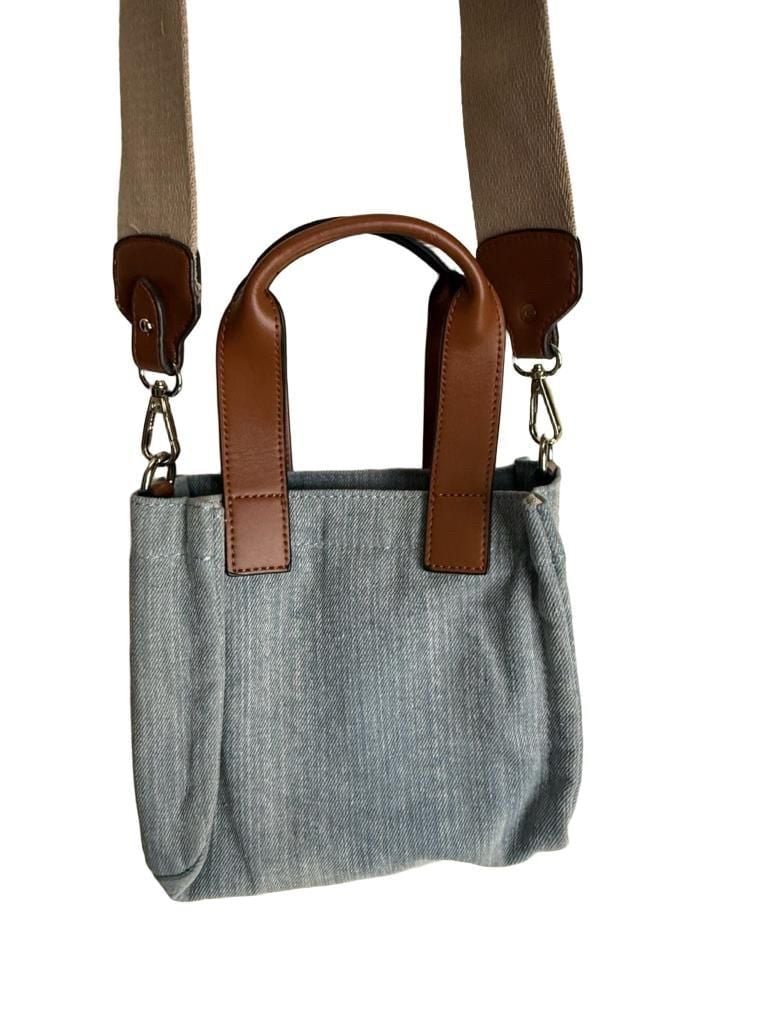 True Religion Mini Denim Tote Crossbody Bag Blue Brown 10