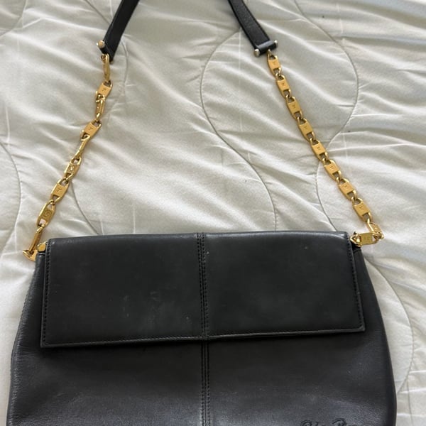 Paloma Picasso Leather Chain Link Shoulder Bag Black