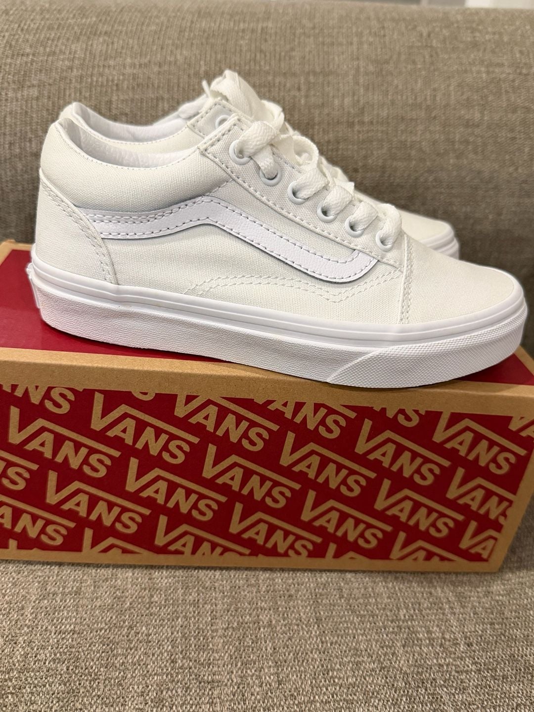 Vans Old Skool Kids Size 1.5 True White Canvas 4