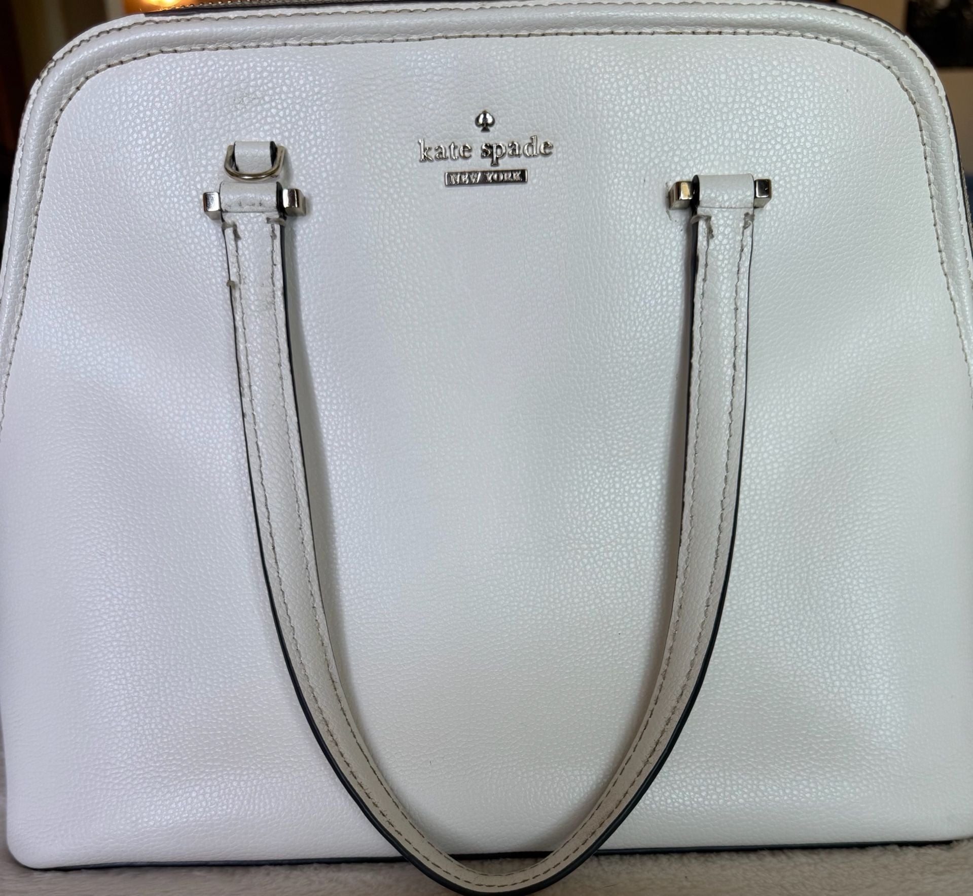 Kate Spade White Pebbled Leather Dome Satchel Crossbody Bag
2