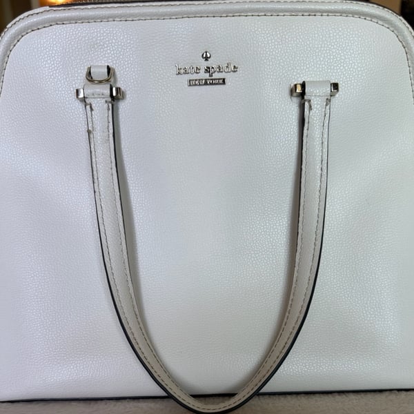 Kate Spade White Pebbled Leather Dome Satchel Crossbody Bag