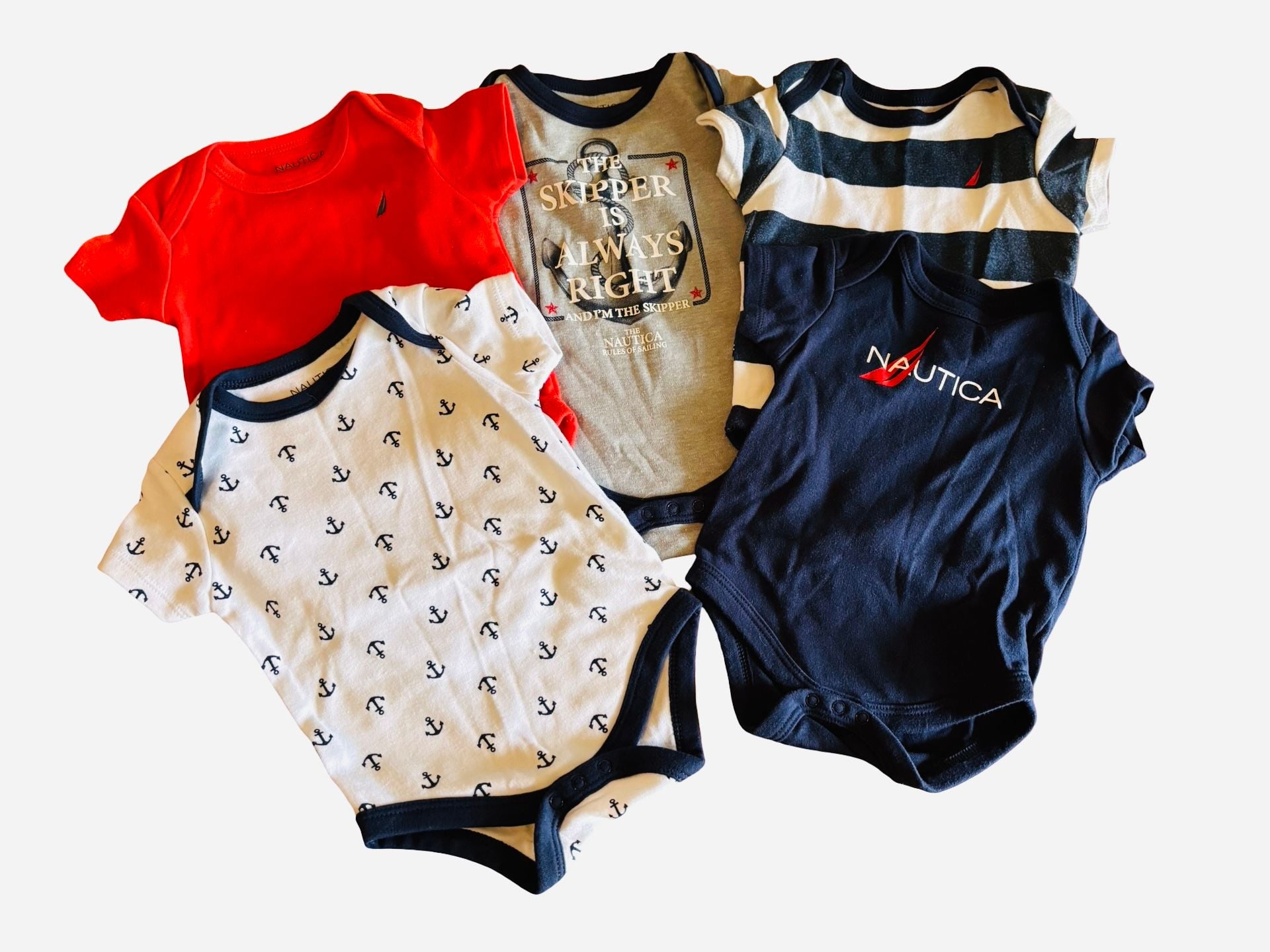 Nautica Baby Bodysuits Lot of 5 Short Sleeve Sailor Theme 1
