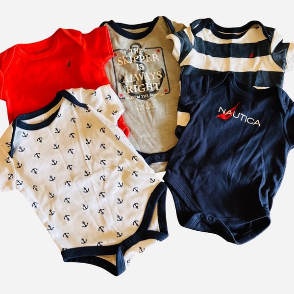 Nautica Baby Bodysuits Lot of 5 Short Sleeve Sailor Theme