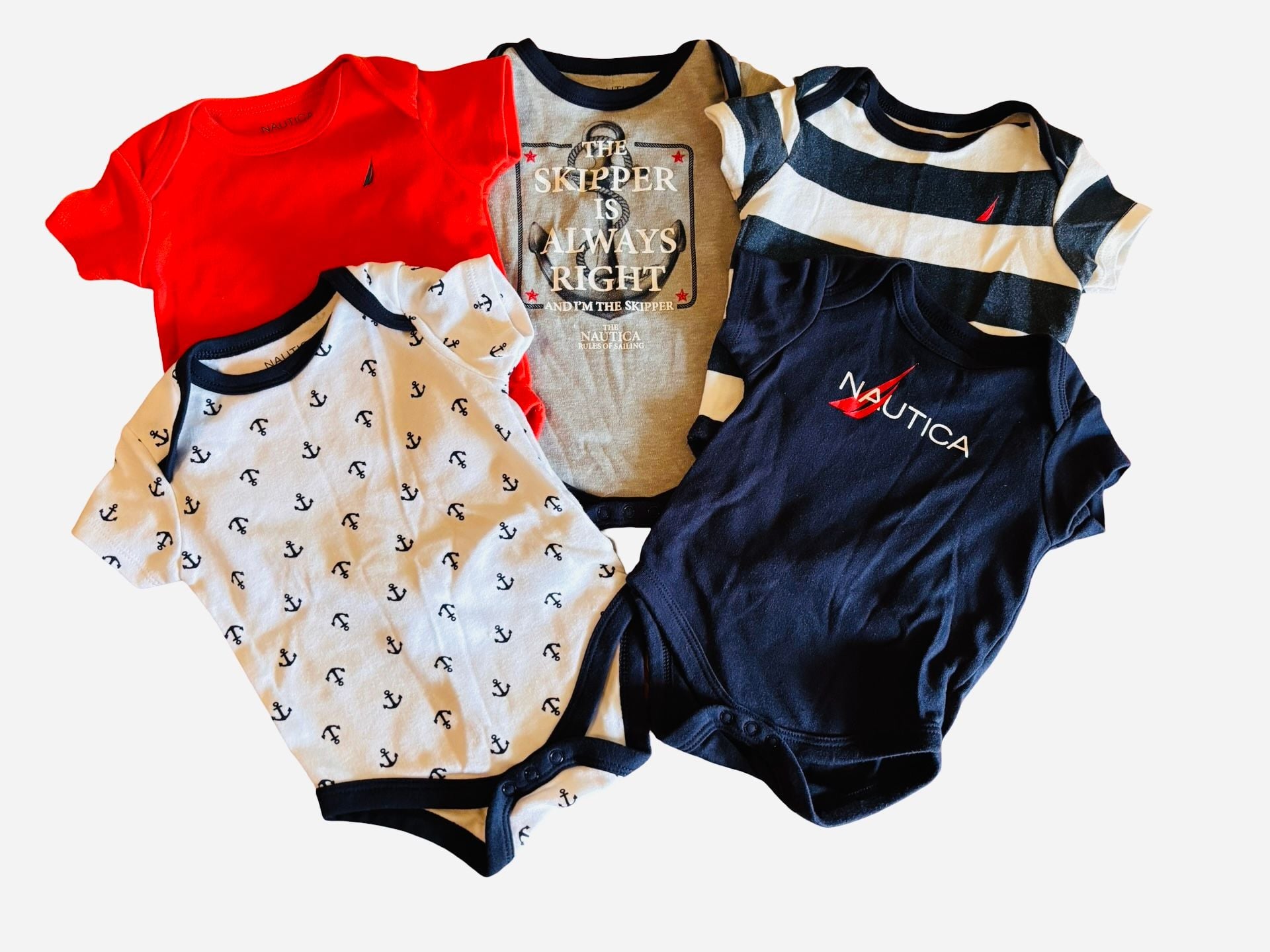 Nautica Baby Bodysuits Lot of 5 Short Sleeve Sailor Theme 2