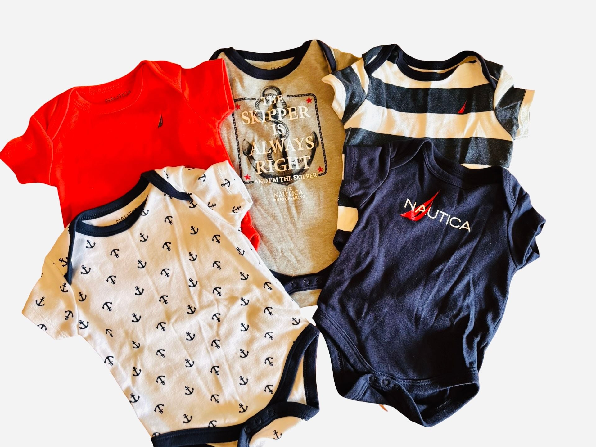 Nautica Baby Bodysuits Lot of 5 Short Sleeve Sailor Theme 3