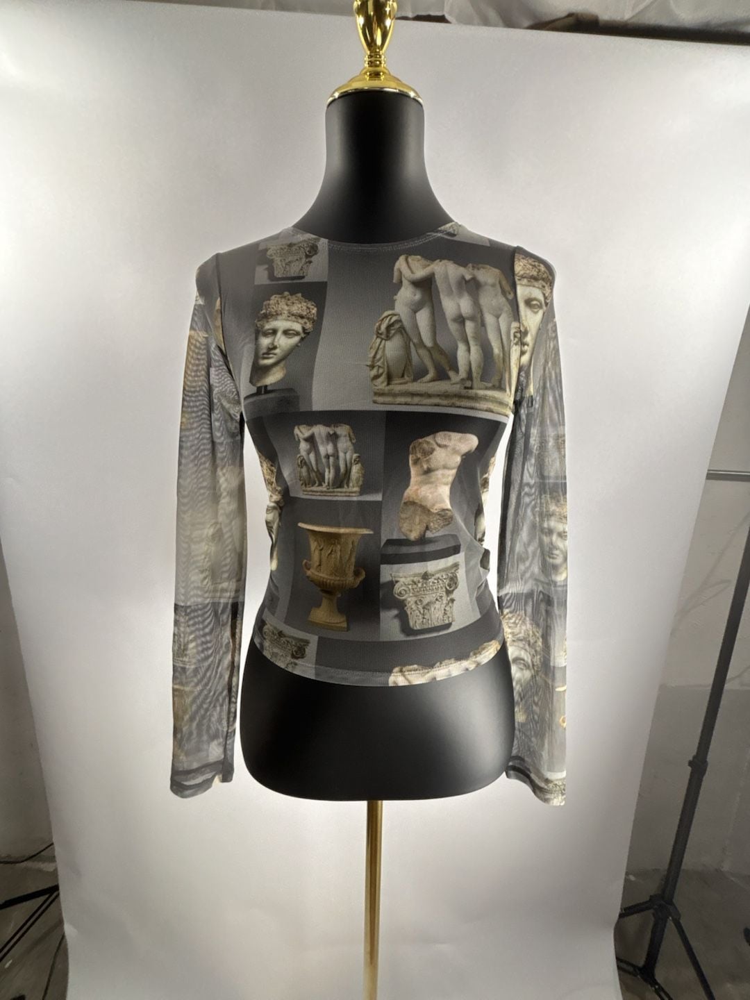 PacSun The Met Art Print Mesh Long Sleeve Top Size S 1