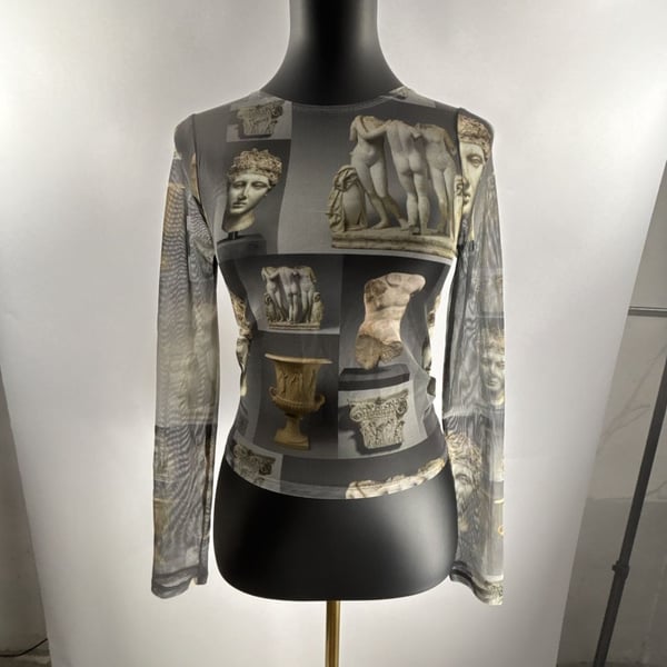 PacSun The Met Art Print Mesh Long Sleeve Top Size S