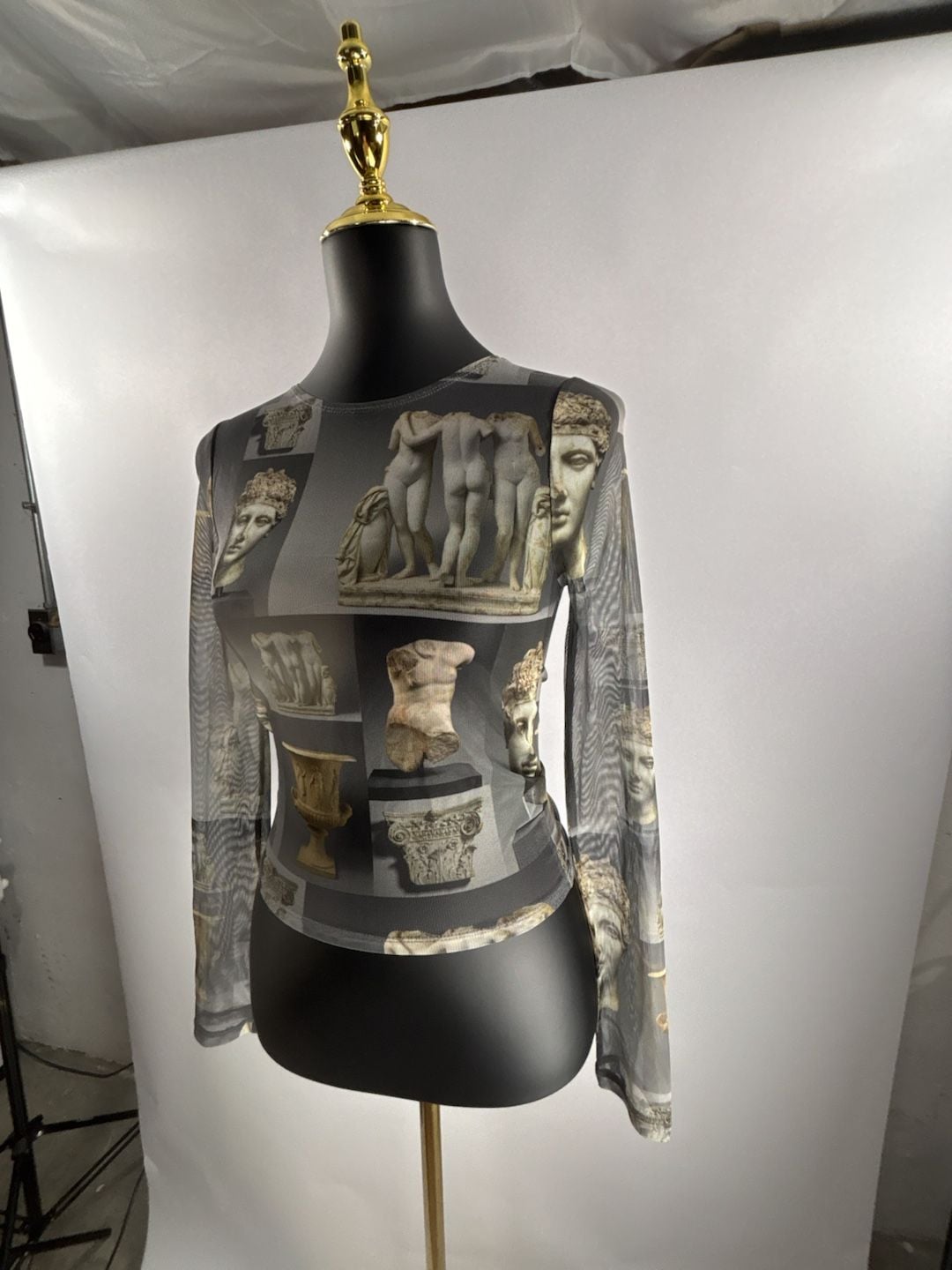 PacSun The Met Art Print Mesh Long Sleeve Top Size S 3