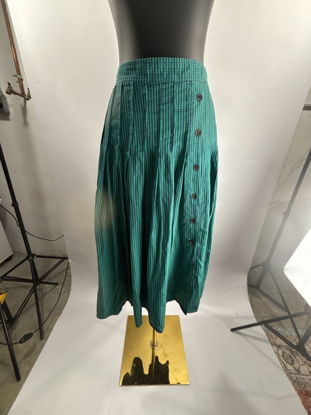 Free Assembly Pleated Maxi Skirt Size XS (0-2) Green Gingham 2