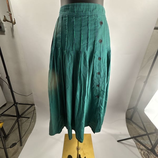 Free Assembly Pleated Maxi Skirt Size XS (0-2) Green Gingham