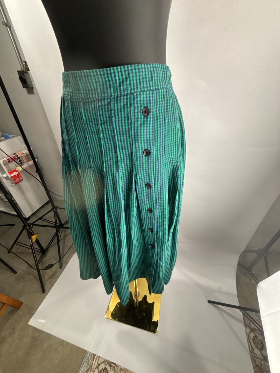 Free Assembly Pleated Maxi Skirt Size XS (0-2) Green Gingham 3
