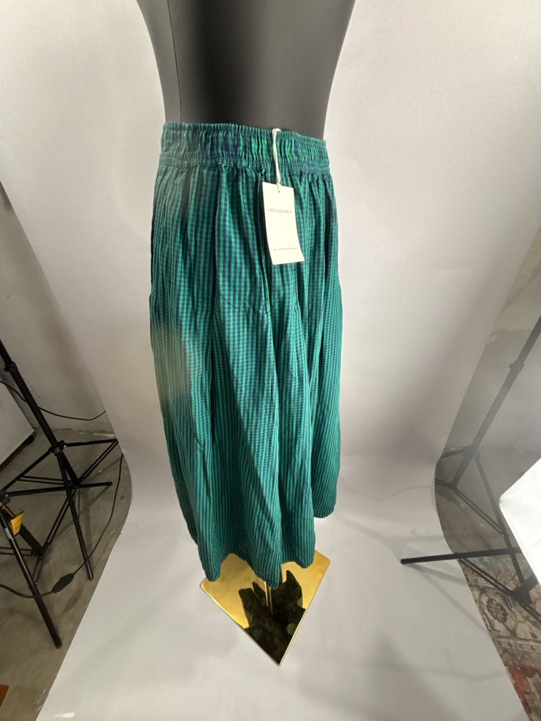 Free Assembly Pleated Maxi Skirt Size XS (0-2) Green Gingham 4