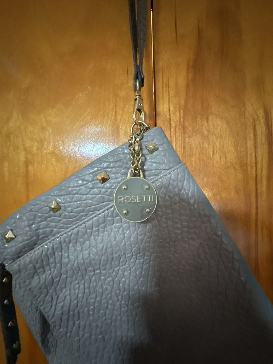 Rosetti Gray Pebble Leather Studded Wristlet Clutch 3