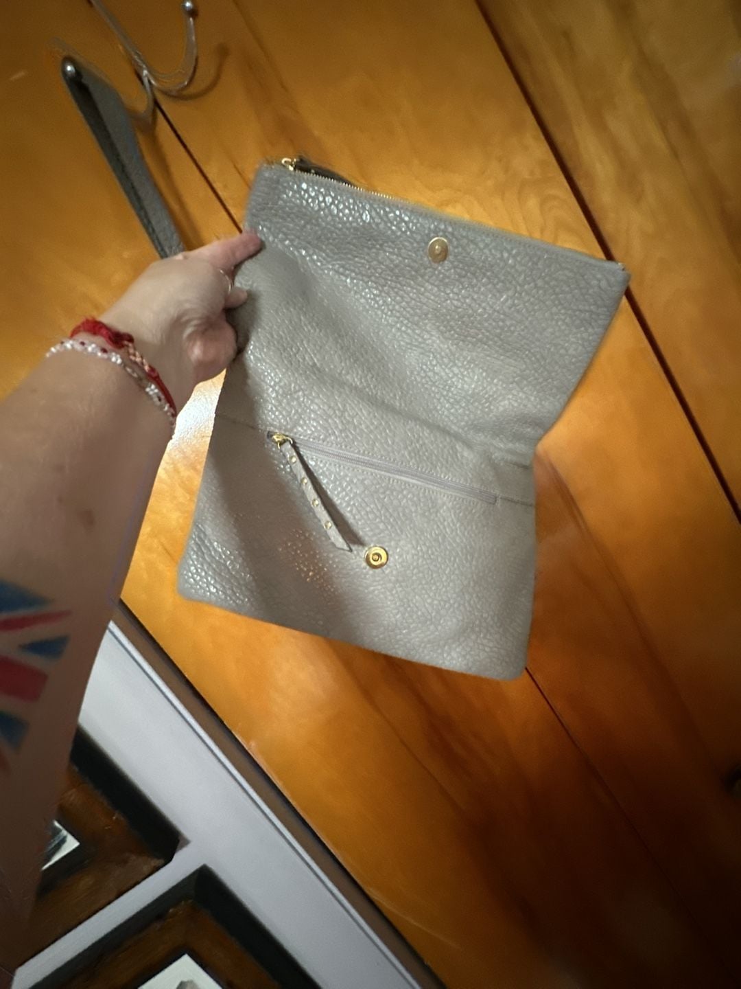 Rosetti Gray Pebble Leather Studded Wristlet Clutch 4