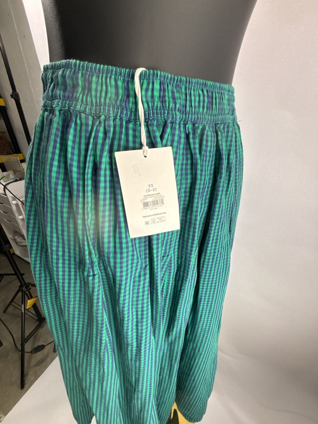 Free Assembly Pleated Maxi Skirt Size XS (0-2) Green Gingham 6