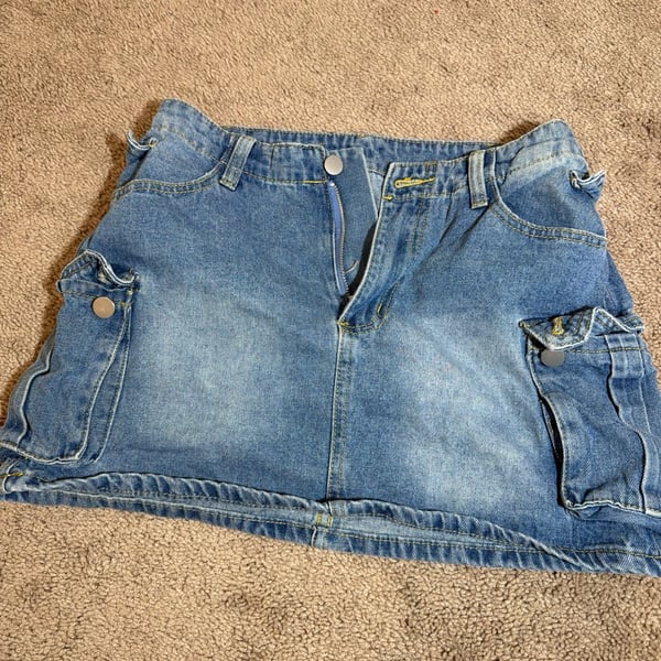 Denim Cargo Skirt Size M Blue Mini (0029)
